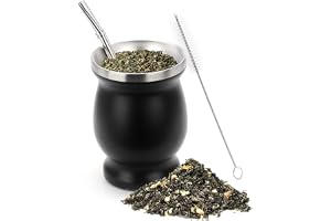 PIQIUQIU rostfritt stål Yerba Mate tekoppset, 230 ml / 8 OZ dubbelväggigt, BPA-fritt, med sugrör och rengöringsborste