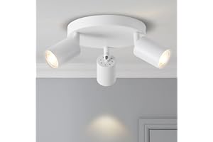 ANWIO Faretti da Soffitto Regolabili Base Rotonda,Faretti da Muro,Lampadario Vintage Bianco con 3 Faretti LED GU10,Lampada da Soffitto,Plafoniera per Negozio,Vetrina(Lampadine Escluse) EUS-EA190811