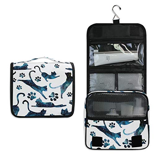 Preisvergleich Produktbild DOSHINE Kulturbeutel für Damen, Mädchen, Katze, Pfotenabdruck, zum Aufhängen, große Aufbewahrung, Make-up-Tasche, Kosmetiktasche für Frauen, Mädchen, Reisen, Badezimmer