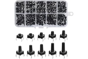 TOLENRE 200 Pcs Tactile Push Button Switch 10 Values 6x6mm Micro Momentary Tact Button Switches Assortment Kit
