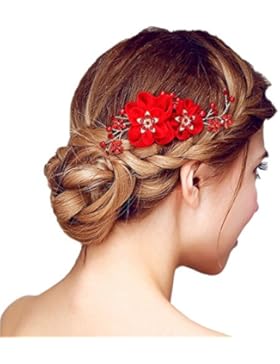 Haarspange Brautschmuck rot Blumen Accessoires Hair Decoration für Party,Hochzeit