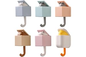 Koomuao 6 Stück Tier Wasserfest Haken,Handtuchhaken Kinder,Wandhalterung Kleiderhaken für Home Küche Schlafzimmer Mäntel Hüte Keys Stick Haken Kleiderbügel