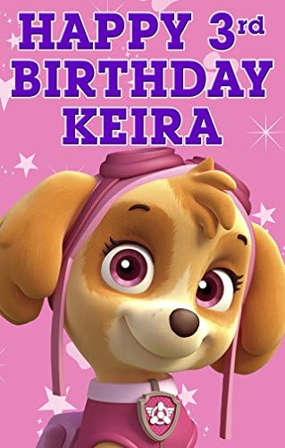 Personalised Paw Patrol pink Birthday Door Banner Large