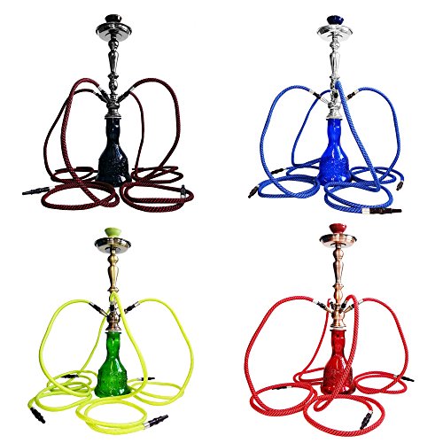 Taffstyle® Orientalische 4er Schlauch Party Shisha Wasserpfeife Orientalisch Hookah Glas Bowl Höhe 65 cm – Zubehör – 4 Schläuche, 5 Mundstücke, Zange und Kohle Holzkohle 1 Rolle mit 10 Stück / Rot - 3