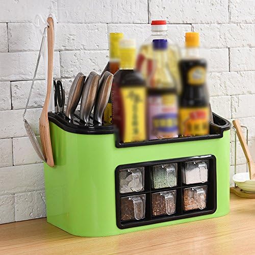 TaoMi@ Seasoning Boxes Reclaiming Stopper Tank Trolley Toning Bottle Salt Tank Strap Boxes Kitchenware Utensils Set (Color : Green)