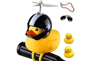 ACEDOAMARE Duck Bike Bell, Cute Rubber Yellow Duck Bicycle Accessories with LED Light Propeller Helmet Squeeze Horns for Cycling Motorcycle Car Handlebar Bicycle