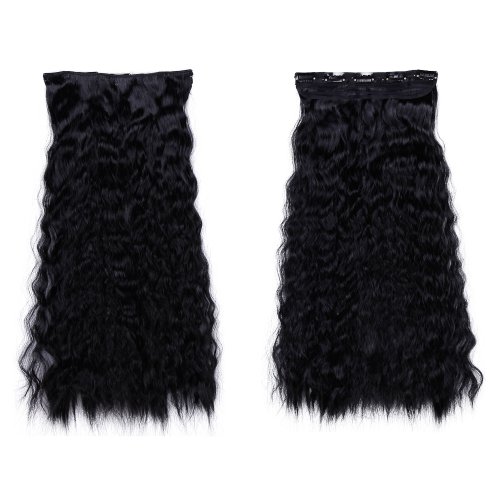 Corn Wave 1pcs 5Clips Clip in Hair Extension Extensions Half Full Head Hairpiece Women Girls Fasion Choice 22" Dark Black