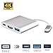 Price comparison product image Type C to HDMI Adapter, Anskp 3 in 1 Aluminum Alloy USB C Hub Type C to HDMI/ USB 3.0/ Type C Female Charger Adapter For New MacBook IMac Pro ChromeBook Pixel Lumia 950XL and Other Devices with Type C Port - Silver