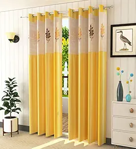 LaVichitra Polyester Door Curtain with Floral Net (7ft, Yellow) -2 Pieces