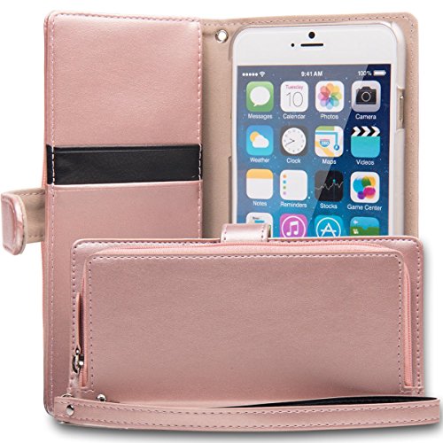 iPhone 6S Plus Case, TORU [iPhone 6S Plus Zipper Wallet Case] Card Slot Holder Magnetic Flip Cover with Zipper Pocket and Wrist Strap for iPhone 6S Plus / iPhone 6 Plus - Rose Gold