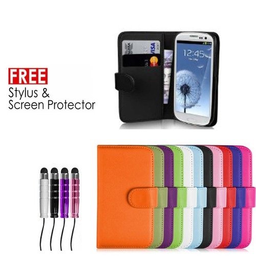 Sell-Ideas® Samsung Galaxy S4 SIV, S3 SIII , S4 mini, S3 mini and Galaxy Note 3 III Wallet Case Cover Pouch With Free Screen Protector and Mini Stylus (Samsung Galaxy S4, Purple Standard Case)