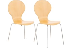 ‎CLP CLP 2X Stapelstuhl Diego I Konferenzstuhl Mit Holzsitz Und Stabilem Metallgestell I 2 x Platzsparender Stuhl Mit Pflegeleichter Sitzfläche, Farbe:Natura