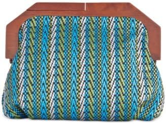 INC International Concepts Miinie Wood Clutch Blue Multi