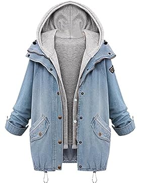 Sitengle Damen Jeansjacke Denim Winterjacke Blazer Langarmshirt 2 in 1 Kurzjacke Freizeit Oberteil Strickjacke...