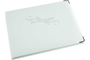 Esposti In Memory - Condolence Book - 96 Pages with Silver Gilt Edge & Storage Box - Hardcover Memorial Guest Book with 1152 Message Lines & Keepsake Pocket - for Funeral Services (White, 265 x195mm)