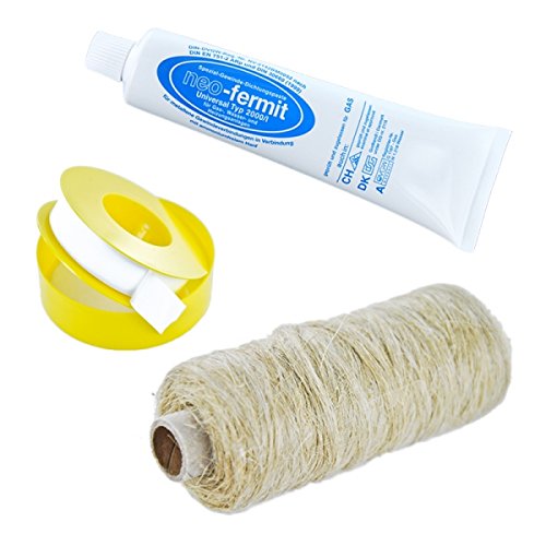 Gewinde-Dicht-Set: Dichtungshanf 80g Spule + neo-fermit Dichtungspaste 150g + PTFE Gewindedichtband