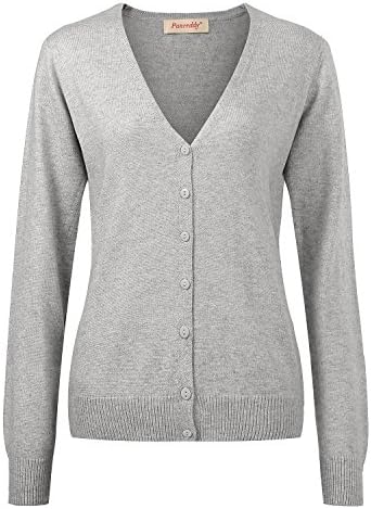 Panreddy Women's Wool Cashmere Classic V Cardigan Sweater Gray L