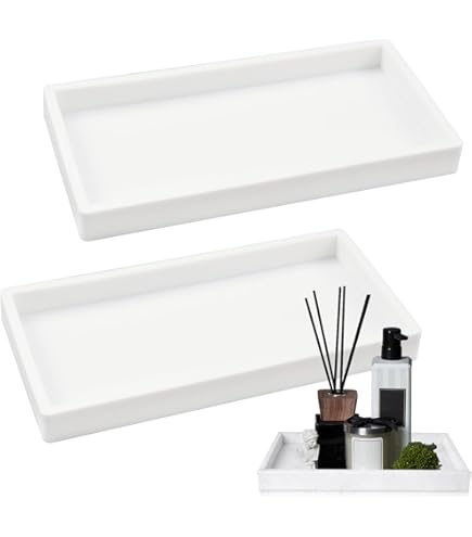 2 Vassoi Da Bagno In Silicone Stile Marmo - Organizzatore Per Profumi E Cosmetici