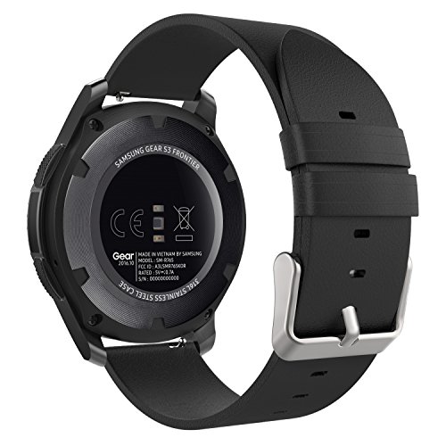 MoKo Samsung Gear S3 Frontier / Classic / Moto 360 2nd Gen 46mm Armband - Premium Soft Echt Leder Uhrenarmband Lederarmband Uhr Band Ersatzband für Samsung Gear S3 Classic Samrtwatch, Schwarz