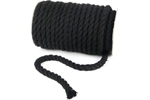tenn well Cuerda de algodón de 10 mm, cuerda multifuncional de 50 pies de grosor para tejer macramé, colgar en la pared, manualidades y decoración (negro)