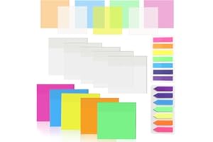 XIMUHO 780pcs Transparent Sticky Notes, 12 Pads Clear Sticky Notes and Page Flags Set, Colored Self Adhesive See Through Sticky Notes for School Office