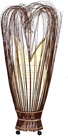 PRESENT COMPANY | Small Fabric Cream Floor Or Table Lamp Tulip Shape Coconut Grass Hand Crafted and Fairly Traded from Bali | Bohemian, Hippie Decor, Colourful Home