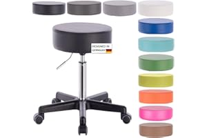 1stuff Profi Rollhocker Squash 35 - ca. 51-71 cm Sitzhöhe - Bürohocker höhenverstellbar mit hoher Belastung - robuster Praxishocker - klassischer Arzthocker mit Rollen - 360° Dreh-Hocker (Schwarz)