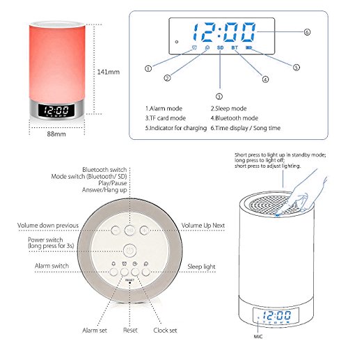 Generic L5 7 Farbe mit Bluetooth Lautsprecher-Alarm-Wecklicht, weiß, 8.8 x 8.8 x 14.1 cm, L5 - 8
