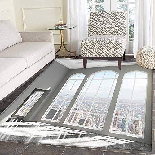 VORMOR Modern Area Silky Smooth Rugs Fancy House in Urban City Scenery with Country Home View from Windows Print Home Decor Area Rug White and Eggshell