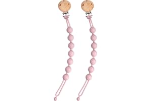 RICYEA Silicone Dummy Clip for Baby, 2 Pack Pacifier Clips Flexible Soother Chains Clips with One-Piece Design, Keeps Pacifier Clean, BPA-Free Pacifier Holder for Baby Boy and Girl (Lilac)