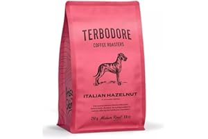Terbodore | Italian Hazelnut Ground Coffee | 250g Bag | Delicious Nut Flavour | Subtle Nutty Aroma | Premium Grade | Filter | Medium Roast | Home or Cafe | Hazelnut Ground Coffee