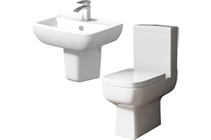 Affine® Amelie Cloakroom Bathroom Suite Close Coupled Toilet WC Dual Flush Cistern Basin Semi Pedestal Soft Close Freestanding Modern White Gloss