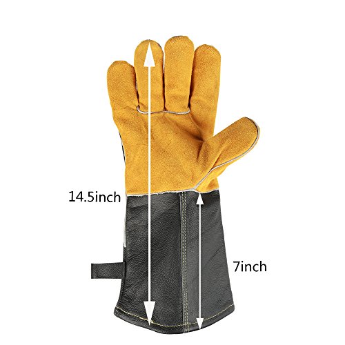 OZERO Barbecue Lederhandschuhe, 932 °F Extreme Hitzebeständige Handschuhe mit 14,5 Zoll Extra lange Handschuhe für Grillen Küche Kochen Baking Ofen und BBQ - 2