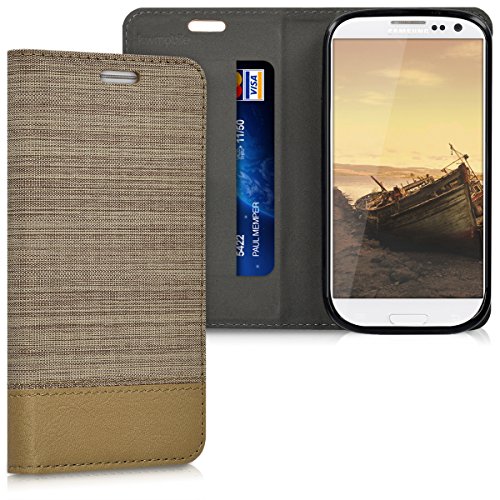 kwmobile Funda para Samsung Galaxy S3   S3 Neo - Carcasa de  Tela  y  Cuero sint  tico  - Case con  Soporte  en  Arena marr  n 