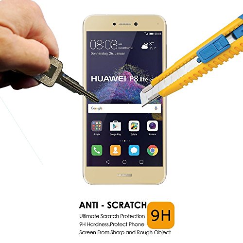 (2 Pack)Huawei P8 lite 2017 Panzerglas – EUGO Full Coverage 9H Gehärtetem Glas Schutzfolie Displayschutzfolie Panzerglas für Huawei P8 lite 2017 – Gold - 4