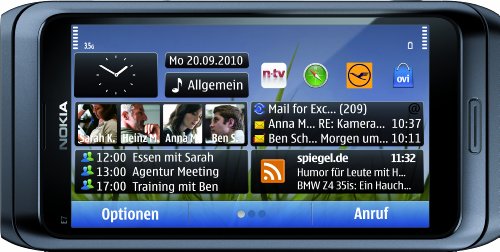 Nokia E7-00 Smartphone (10.2cm (4 Zoll) Clear-Black AMOLED Touchscreen, QWERTZ-Tastatur, 8 MP Kamera, GPS, WiFi, Ovi Karten, HDMI, 3.5mm Buchse) dark grey