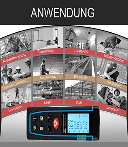 Laser Entfernungsmesser, ieGeek Professional LMTL04 100M Distanzmessgerät Range Finder Entfernung messen Fläche Volumen Messbreich 0,05~100m/±2mm mit LCD Hintergrundbeleuchtung Pythagoreischem Modus, IP54 Staub- und Spritzwasser-Schutz.Volumen / Fläche / Pythagoras / Kontinuierliche Messungen - 5