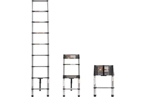 YOUSEAHOME 8.5ft Telescopic Ladder Extension Ladder with Stainless Steel,Multi Purpose Loft Ladder Collapsible Retraction Ladder Portable Folding Ladder Adjustable Height 330lbs Capacity with EN131,9 Steps