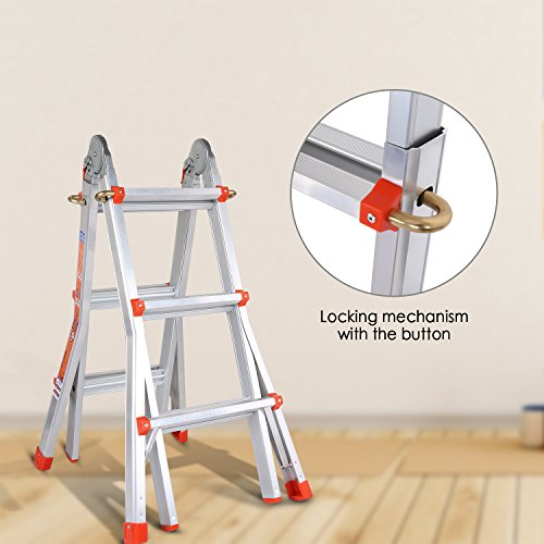 Preisvergleich Produktbild Coocheer Aluleiter Teleskopleiter Multifunktionsleiter verwendbar als Anlege- und Schiebeleiter, beidseitige Steh- und Treppenleiter, max. Belastbarkeit 150kg (3-Stufen-Leiter)