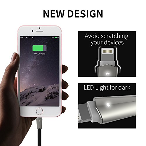 Lightning-Kabel, Aimus 6FT/1.8M PET verwicklungssicheres Kabel aus Zinklegierung 8 poliges Lightning-auf-USB-Kabel mit LED Licht Datensynchronisation & Schnellladekabel für iPhone 6/6 s/6 Plus/6 s Plus, iPhone 5/5 s/5 C/SE, iPad Mini 2 3 4 Air iPod und mehrere andere Geräte - 3