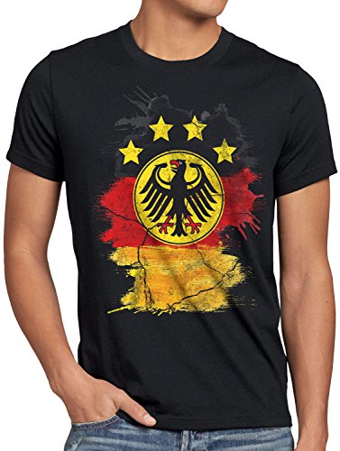 style3 Deutschland Wappen Herren T-Shirt Fußball Weltmeisterschaft Trikot Germany Bundes-Adler WM EM, Größe:XL, Farbe:Schwarz