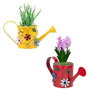 Nuha 1 Liter Metal Hand Painted Watering Can, Gift, Gifting, Kids Beach Garden Gardening, Watering can, Watering can for Plants, Watering can for Garden (Set of 2)