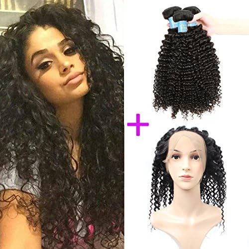 Lolly 360 Lace Frontal Closure with 8A Brazilian Curly Hair Bundles Virgin Remy Hair weaves 100% Unprocessed Human Hair Extensions Natural Color (10 12+8)