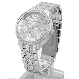 Contever® Unisex/ Damen/Männer Bling Stainless Steel Quarz Armbanduhr Wrist Watch -- Silber