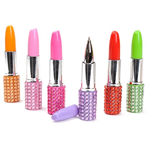 Partynelly® **** 6x *** Kugelschreiber Lippenstift, Mitgebsel für Mädchen, Kinderbeburtstag, Glitzer, Strass