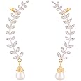 Zeneme Jewellery Celebrity Inspired Silver Plated Crystal Studded Earcuff Crawler & Drop Earrings for Women and Gifts For Girls