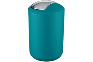 WENKO Petite Poubelle Salle de Bain, Poubelle à Couvercle basculant Brasil L, 6.5L, Turquoise, Ø 19,5 x 31 cm