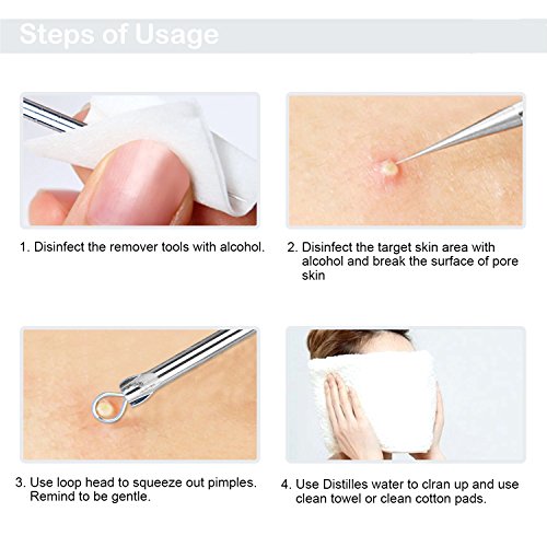 Becoyou 7 Stücke Mitesserentferner mit Lederhülse – Komedonenquetscher Set aus Edelstahl – Nagelhautschieber Werkzeug Pickel Whiteheads Akne Extraktoren für Gesundheit Behandlung - 9