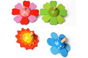 Atrumly 4 Stück bunte Blumen Kreisel für Kinder Neuheit Holzkreisel Kreisel Kinder Geschenk