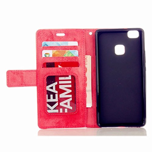 MUTOUREN Portemonnaie Handyhülle für Huawei P9 Lite Bookstyle Gürtelhändytasche Brieftasche PU Leder Wallet Case Cover Schutzhülle Hülle Etui mit Standfunktion Magnetverschluß Card Slots Kratzfeste Anti-scratch Premium Ledertasche Gepresste Blumen Indische Sonne Mandala Rot + Bleistift Touch Pen - 4